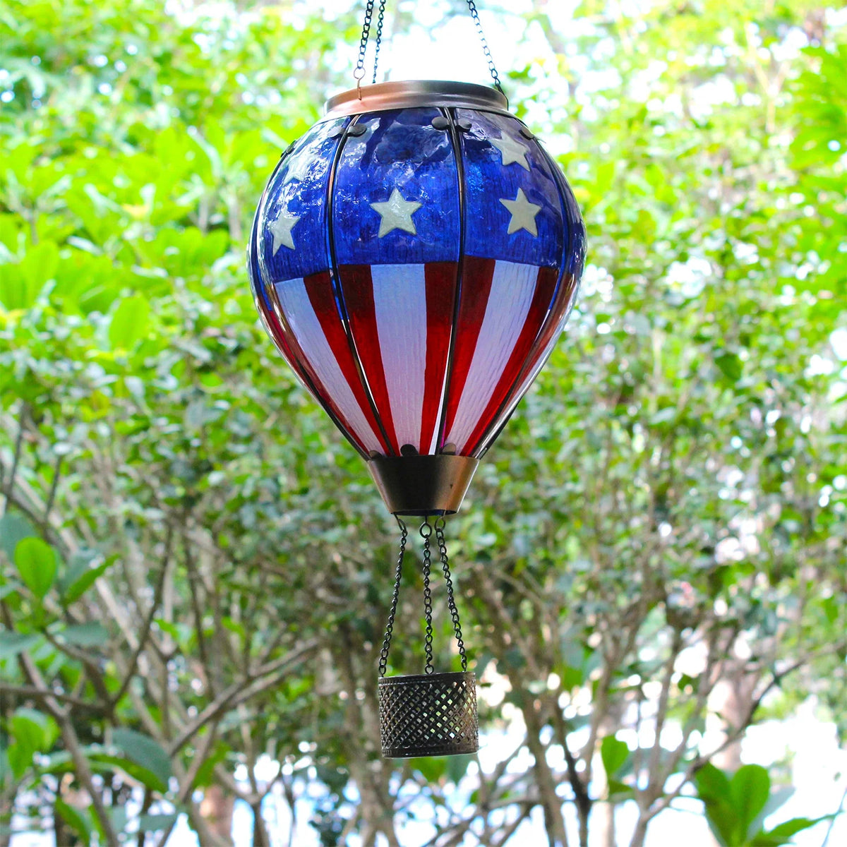 led hot air balloon solar lantern as unique patio decor ideas for evening gatherings