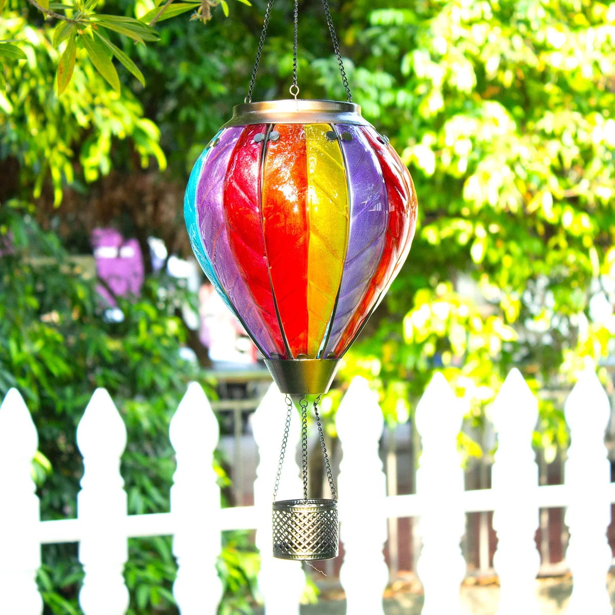 rainbow-colored solar lantern for cheerful yard decor and summer lighting
